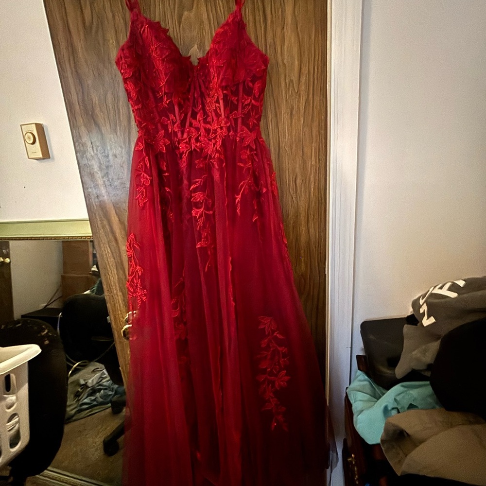 Stunning Scarlet Lace Prom Dress
